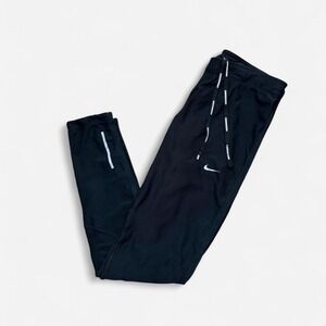 Nike women's Dri-Fit black running leggings white reflective Nike swoosh size M